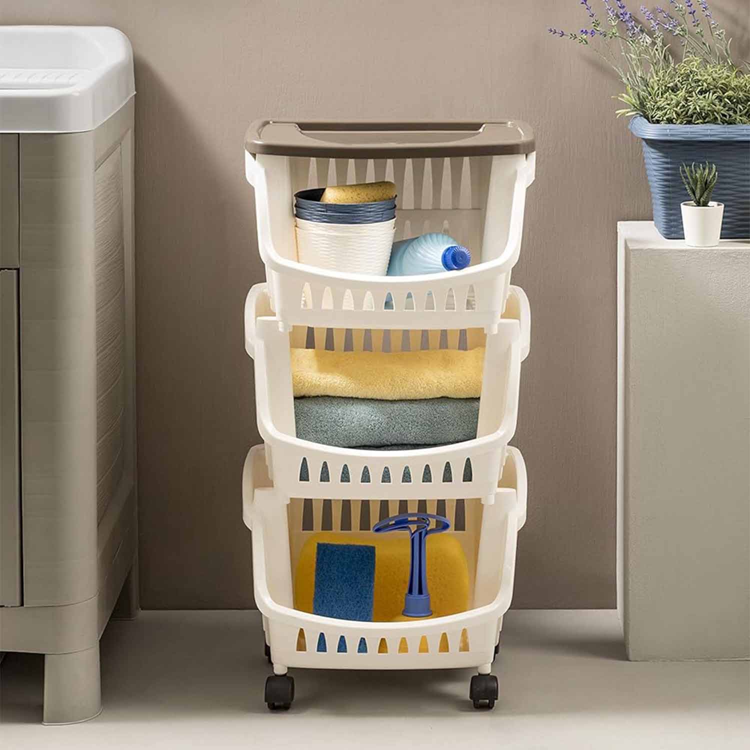 Bama Tidy Carrello Cucina con Ruote e Vassoio, Beige, 39.5 x 30 x 77 cm foto 4